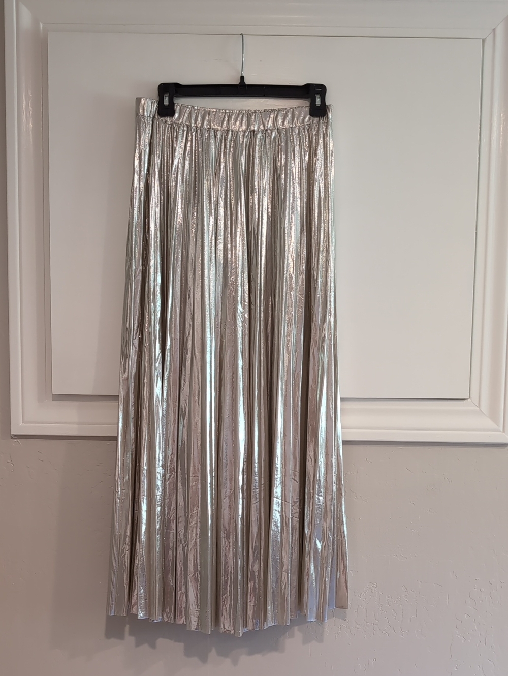 Sofie the Label, Metallic Silver Pleated Maxi Skirt, Medium
